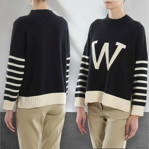 NEW WEEKEND MAX MARA Moresca Crewneck Sweater Navy White Striped Size S - Picture 2 of 16